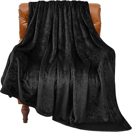 R0BTECH Fleece Blanket Black Throw Blankets for Couch & Bed, Luxury Plush Cozy Fuzzy Blanket 50x60 inches, Super Soft Warm Lightweight Throw Blanket for Travel Camping