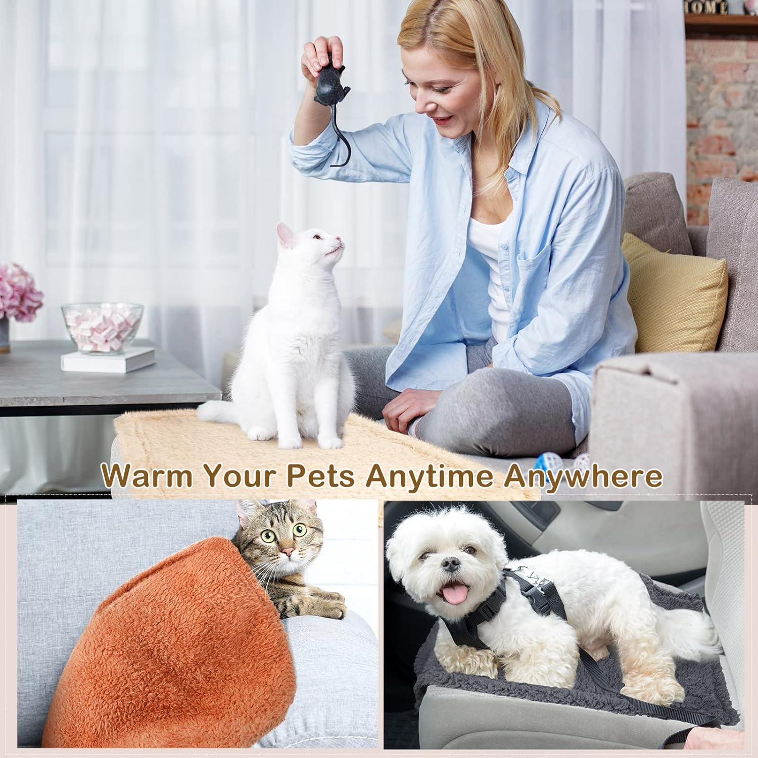R0BTECH 6 Pcs Blankets for Dogs Cats, Soft Warm Fluffy Fleece Pet Calming Blanket, Washable Flannel Throw for Small Medium Pet, Gray/Beige/Khaki(31 x 24 Inch)