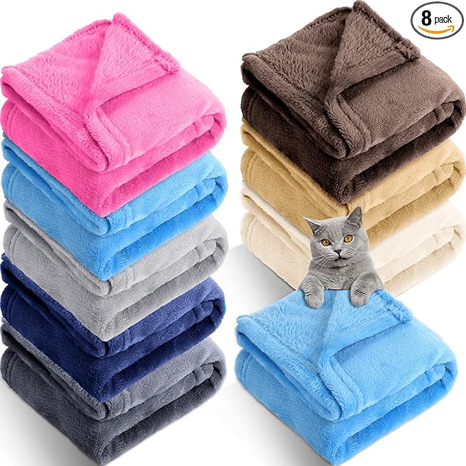 R0BTECH 8 Pieces Pet Blanket Soft Fleece Warm Sleep Mat for Dogs Cats Reversible Washable Blanket Fluffy Cute pet Supplies for Small Medium Large Puppy Kitten, 19.7X 27.6 Inches, 8 Colors