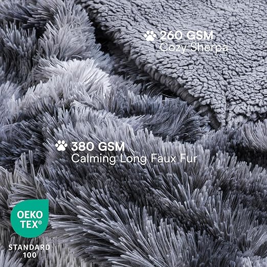 R0BTECH Large Waterproof Dog Blanket for Pet Washable Liquid Proof Bed Intimacy Protection Shaggy Plush Calming Long Faux Fur Couch Cover Calming Cat Throw Blankets, Tie-dye Grey, 50" x 60"