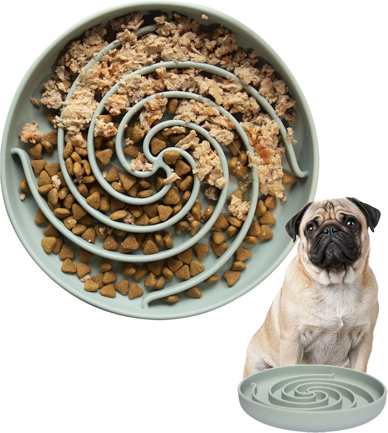 R0BTECH Slow Feeder Dog Bowls, Dishwasher Microwave Safe Silicone Puppy Puzzle Bowl with Non-Slip Design for Eating (Grey Green)