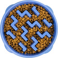 R0BTECH Hound Fun Feeder Slo Bowl – Large 4‑Cup Capacity, Slow Feeding, Medium to Large Dogs, Non‑Slip, Blue, Notch Pattern