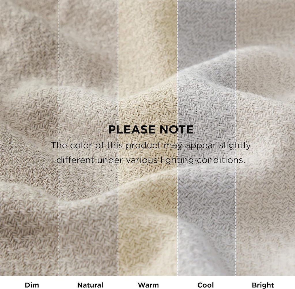 R0BTECH GentleSoft 100% Cotton Large Throw Blanket for Couch 50x70 inches - Cooling Breathable and Lightweight, Soft Cozy Herringbone Woven Cotton Throw for Summer, Linen Beige Office Chair Blanket