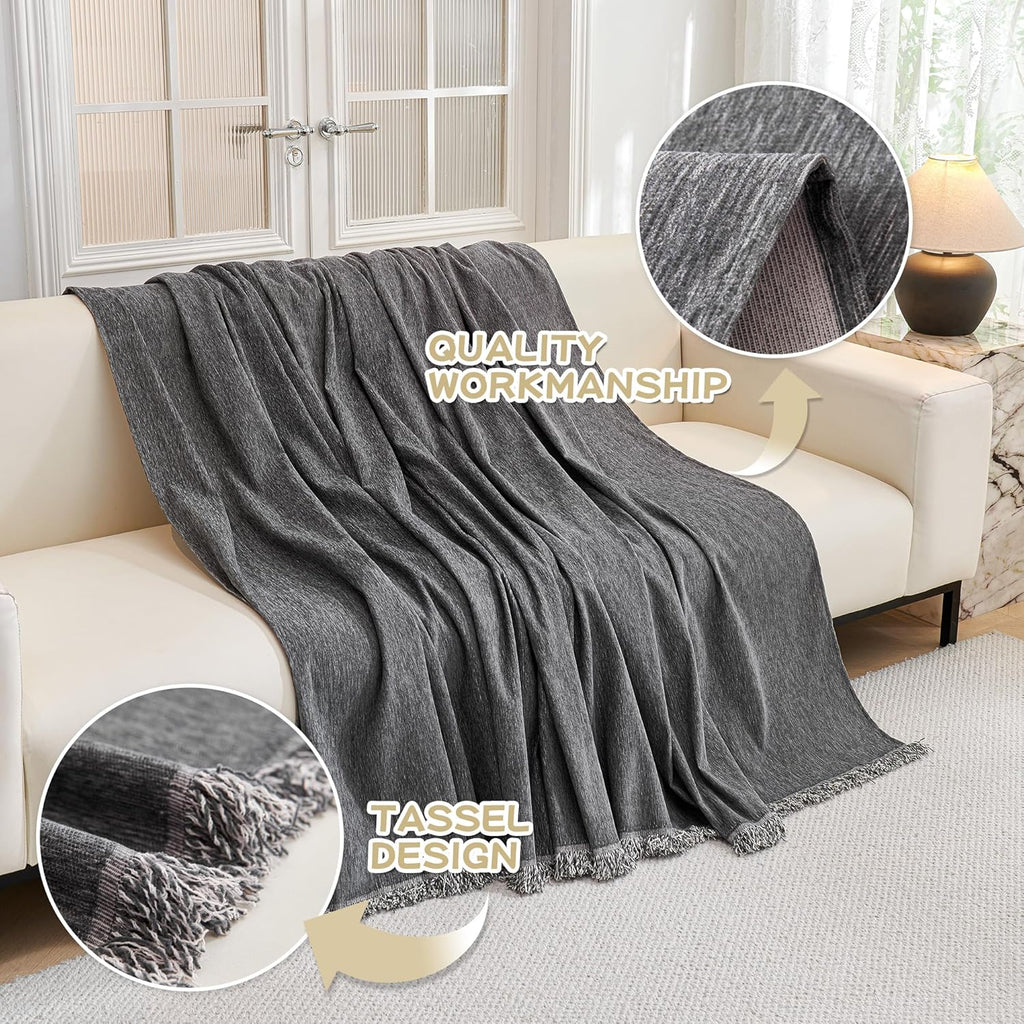 R0BTECH HOME Couch Cover for Dogs, Washable Couch Covers, Non Slip Sofa Cover, Couch Cover 2 Cushion Sofa Dogs Furniture Protector with Tassels, Chenille Sofa Slipcover for Pets, 71"x118", Dark Grey